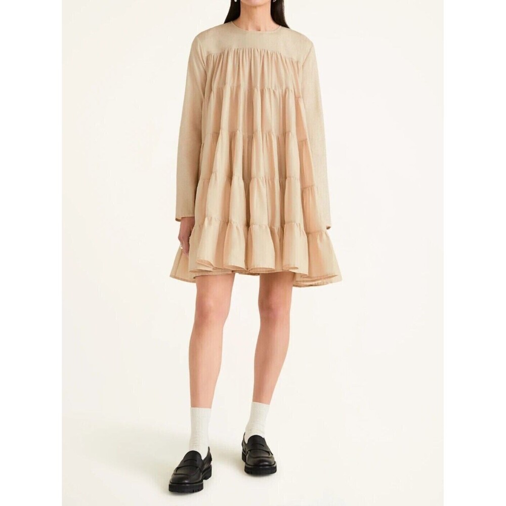 Merlette Soliman Mini Dress Tiered Long Sleeve Tiered Flared Swing S 281043